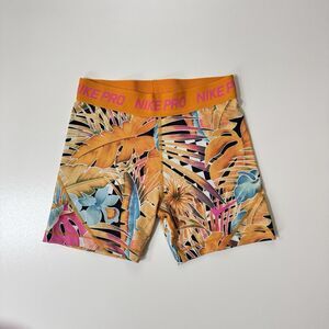 Nike Pro Shorts Dri-Fit Girl's Large 3.5" Inseam Athletic Orange Peel Printed